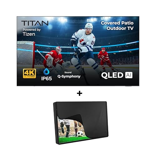 Image of Titan S100 QLED 55 Inch Outdoor TV, Covered Patio, IP65 Smart Weatherproof TV, 4K HDR, 60 Hz, Tizen AI OS, 800 Nits, Wi-Fi 5, HDR10+, Outdoor TV Cover, Slim Bezel, 2 Yr Wty