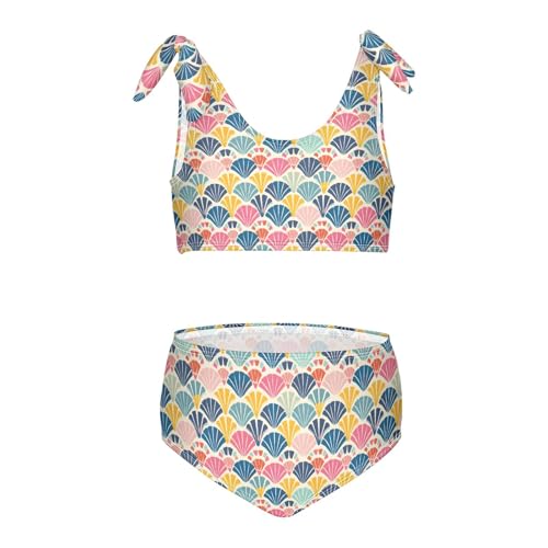 Shell Pattern Girls 2-Piece Tankini Swimsuit, Girls Bikini Swimsuits Summer Beach Bathing Suit Set, 4T Multicoloured
