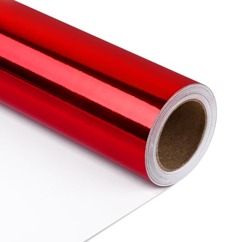 NESCCI Red Metallic Wrapping Paper Solid Color Paper Gift Wrapping Paper Perfect for Wedding Valentines Day Birthday Christmas Baby Shower DIY Bouquet (17 Inches X 32.8 Feet)