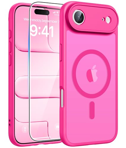 Image of FNTCASE for iPhone Air Case: [Compatible with Magsafe] Translucent Matte Cases with [Full Camera Protection] [Screen Protector] Military Grade Shockproof Protective Phone Cover - Hot Pink