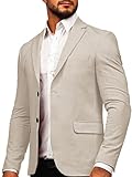 Mens Casual Suit Blazer Notched Lapel Collar Single-Breasted Business Jackets Beige
