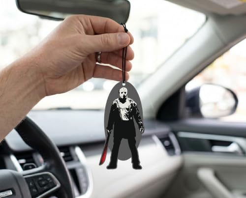 Image of Elektroplate Jason Voorhees Car Air Freshener 6-Pack | Officially Licensed Friday the 13th, Long-Lasting Midnight Chiller Scent, Vivid Graphics, Versatile Hanging Design