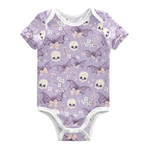 vvfelixl Baby Girl Onepiece Clothes Purple Skeleton Bat Baby Bodysuits Short Sleeve For Infant Boys 3-6 Months