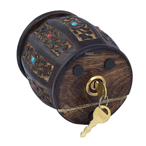 Image of Handmade Wooden Barrel Money Piggy Bank Coin Box Birthday Gifts for Kids, Boys, Girls & Adult (Wooden Money Bank Coin Storage Kids 17)