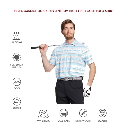 Image of Golf Shirts for Men Dry Fit Short Sleeve Print Performance Moisture Wicking Polo Shirt