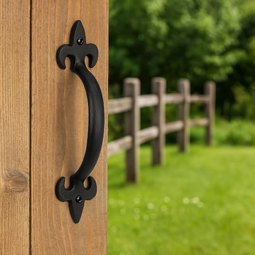 Image of 8 Inch Fleur Arc Barn Door Handle - Black Cast Iron Pull for Sliding Doors, Gates, Sheds, Fences, Closets - Indoor Outdoor Farmhouse Hardware