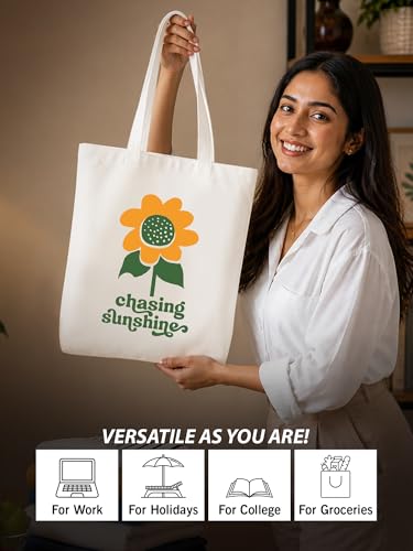 Image of DOODLE Premium Canvas Tote Bag for Women with Zip and Inner Pocket for Shopping, Office, Travel and Daily Use