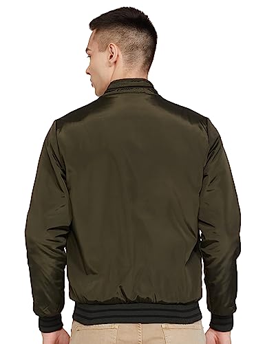 Image of The Indian Garage Co Men Slim Fit Solid Bomber Jackets