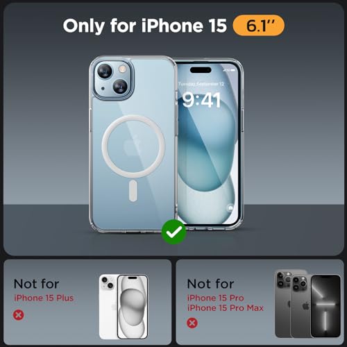 Image of Miracase Magnetic for iPhone 15 Case (Compatible with MagSafe)(with 2X Screen Protectors) Military-Grade Protection, Anti-Fingerprint Translucent Matte Phone Cover for iPhone 15 6.1 inch, Clear