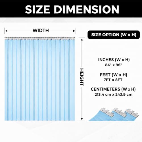 Image of Smooth Clear Blue PVC Strip Curtain 84 inch Width x 96 inch Height - Walk-in Cooler and Freezer Door Strips Transparent Plastic Vinyl Warehouse Flap Doors for Temperature Management AP1474