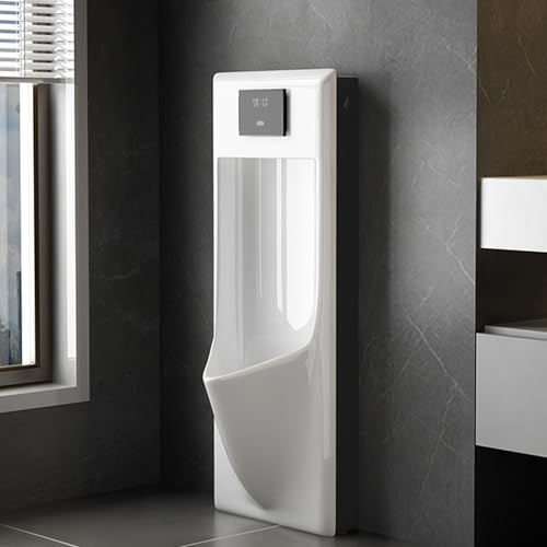 インテリジェント超薄型セラミック男性用小便器、業務用/家庭用防臭スプラッシュ対応男性用小便器、省スペース、ユニバーサル高効率洗浄、水節約、非接触(Black,Floor-standing)