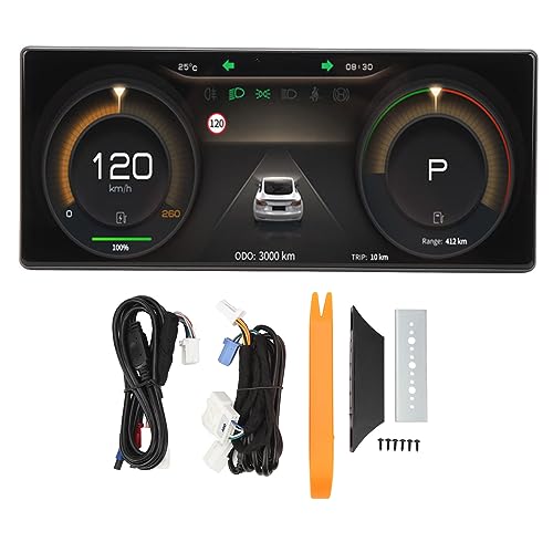 Fockety 9 Zoll Auto Head Up Display für Model 3/Y, IPS Bildschirm, WLAN Verbindung, Google Assistant, Carplay, Drehzahlmesser, Eingebettetes Design, Auto HUD Display für