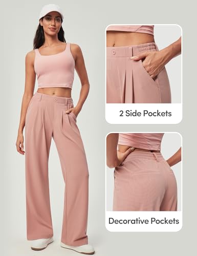 IUGA Wide Leg Pants Woman Pull on Stretchy Work Dress Pants High Waisted Business Casual Trousers Slacks 26'' X-Small, Standard Pink4