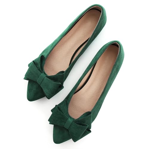 Image of SAILING LU Womens Bowknot Ballet Flats Pointy Toe Suede