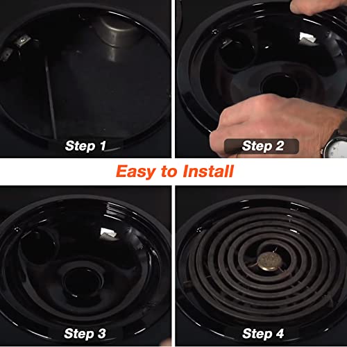 WB31M20 WB31M19 Porcelain Drip Pans by Blutoget - Compatible for GE Hotpoint Range Cooktop - Includes 2 6-Inch and 2 8-Inch black Drip Pans - 4 Pack (Black Porcelain)