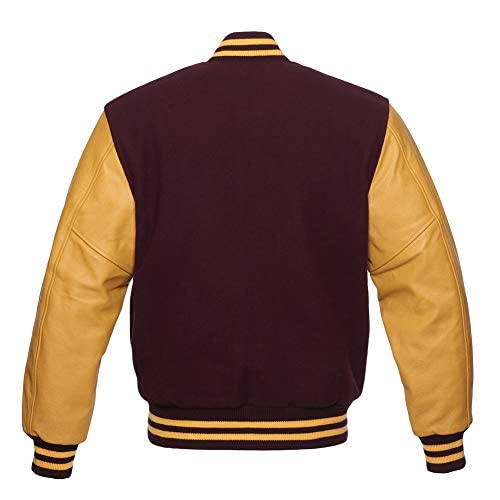 Stewart & Strauss Varsity Letterman Jacket Maroon Wool & Gold Leather,C148-L