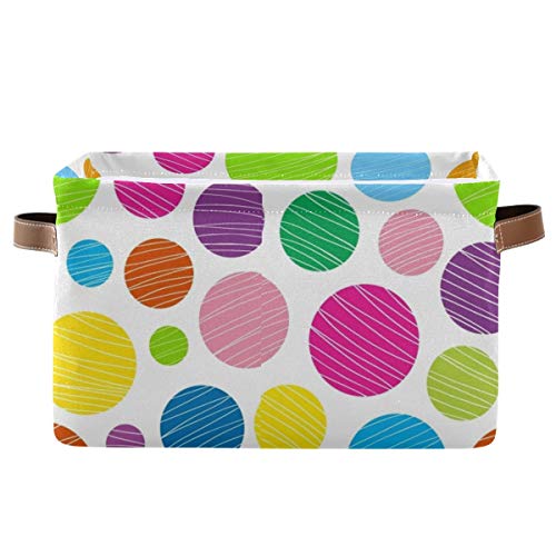 Square Storage Basket Rainbow Polka Dot Storage Bins Canvas Storage Organizer Closet Shelf Organizer for Home Office, 1 Pc
