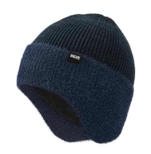 Image of Wmcaps Winter Fleece Line Beanie with Earflap for Men Women, Outdoor Warm Thermal Knitted Hat Stocking Caps
