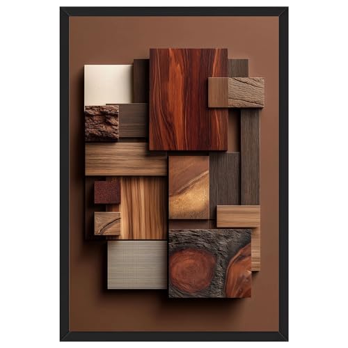 Framed Abstract Wood Texture Composition Poster Canvas Print Art, Rustic