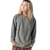 [ワラワラスポーツ] Tシャツ ユーエス メイド ジャカード ストライプ ポケット ティー メンズ レディース 長袖 Tシャツ ロンTee アメリカ製 大きいサイズ (JP, アルファベット, M, オリーブ)