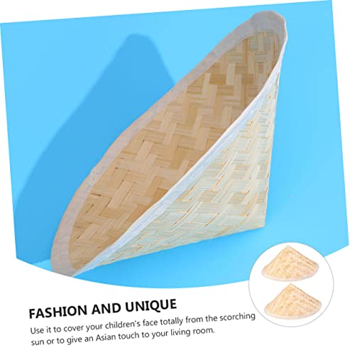 2pcs Large Bamboo Sun Hats for Kids Traditional Conical Fishing Hats Wide Brim for Outdoor Fun and Sun Protection Beige4