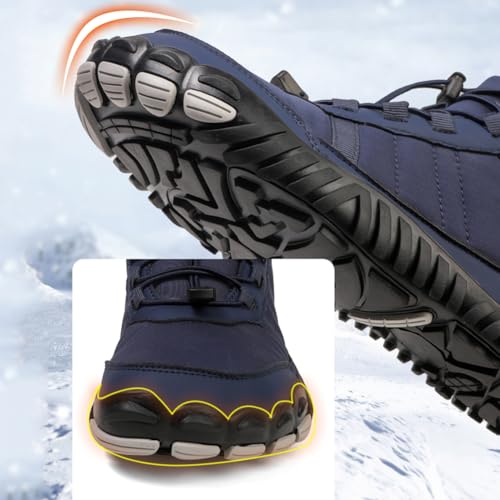 Image of Winter Footwear Barefoot Shoes Women Men Zero Drop Barefoot Hiking Boots Slip On Warm Waterproof Snow Boot Minimalist Wide Toe Ankle Booties Five Finger Hike Shoes Outdoor