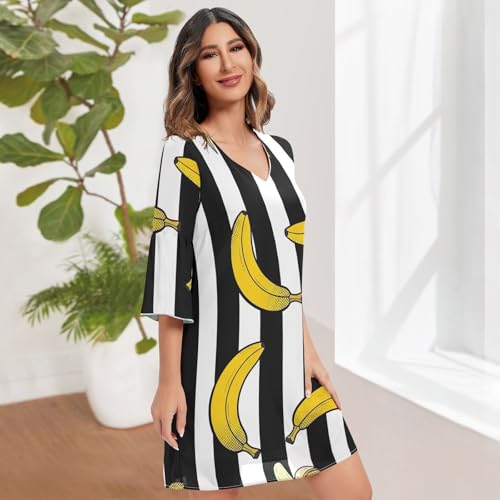 Robe décontractée à rayures chic et fluide en mousseline avec manches 3/4 - 3