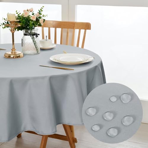 DWCN - Nappe Ronde Anti-Taches Lavable et imperméable - pour Salle à Manger, Jardin, fête, Mariage ou Maison - Gris Argenté - 120 cm