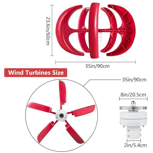 Kit Generatore Eolico Orizzontale Da 13000 W per Uso Domestico, 5 Pale con Controller, Design Rosso Resistente, Supporta 12 V/24 V/48 V/110 V/220 V, Generatore Di Energia Eolica per Imbarcaz
