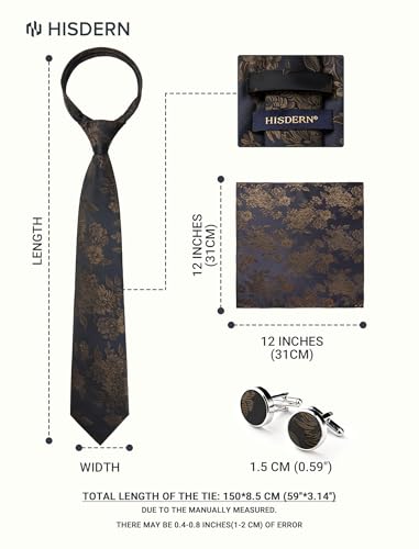 Image of HISDERN Ties for Men Paisley Tie and Pocket Square Cufflinks Set Formal Classic Floral Necktie Handkerchief Wedding Party