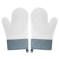 Ofenhandschuhe,2PCS Topflappen Silikon, Backofen Handschuhe eine Anti- Rutsch Oberfläche,die Innenseite ist aus Baumwolle, Handschuhe der Küche,Oven Mitts,Grau