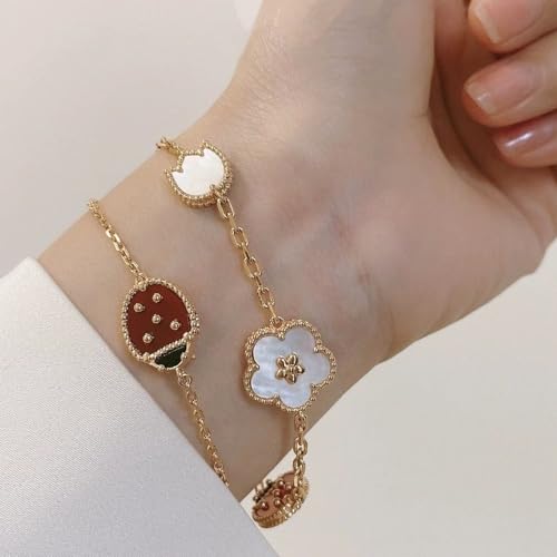 Color Stone Ladybug Bracelets for Women 18k Gold Plated Stainless Steel Heart Leaf Charms Bracelet White Shell Bracelet Handmade Enamel Bangles Designer Brand3
