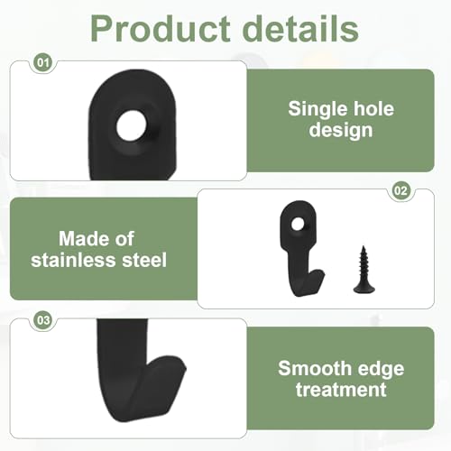 BOULESENM 40 Stück Schlüsselhaken Schwarz,Mini Wandhaken Kleiderhaken,Kleiderhaken wand einzeln,Garderobenhaken Einzeln,wandhaken zum schrauben,Mantelhaken EisenHaken für Schlafzimmer, Wohnzimmer