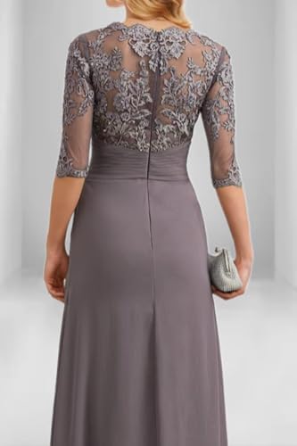 ALEESHUO Chiffon Mother of The Bride Dresses with Half Sleeve Lace Applique Long Formal Dress for Wedding FLPW3524