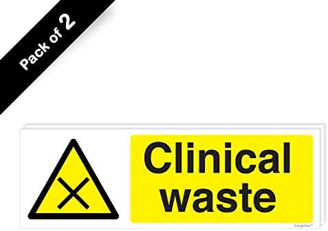 Pack of 2 Clinical Waste Stickers Self Adhesive Waterproof Vinyl 150mm x 50mm V1247