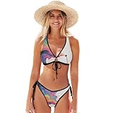 Sexy Triangel-Bikini-Set für Damen, klassische Rock-Lippen, schwarz, vorne zum Binden,...