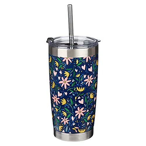 Christian Art Gifts Stainless Steel Double-Wall Vacuum Insulated Tumbler W/Straw & Lid For Women: Everything Beautiful - Ecc. 3:11 Inspirational Bible Verse Travel Mug, Navy Multi Floral, 18 Oz. #TOP1