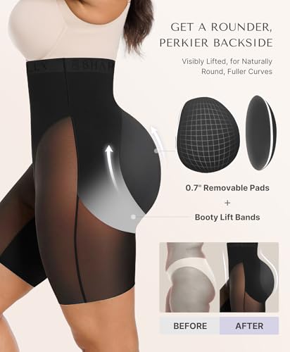 Image of SHAPELLX Butt Lifting Shapewear for Women Tummy Control Padded Shorts High Waisted Faja Body Shaper with Butt Pads