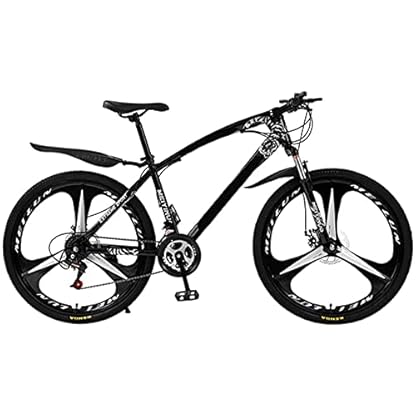 26 Zoll Mountainbikes, Dual Disc Brake Hardtail Mountainbike, Unisex Outdoor Fahrrad, Vollgefederte MTB Bikes, Outdoor Rennradfahren, 24 Geschwindigkeit, Schwarz 3 Speichen Outdoor Riding – Bild 3