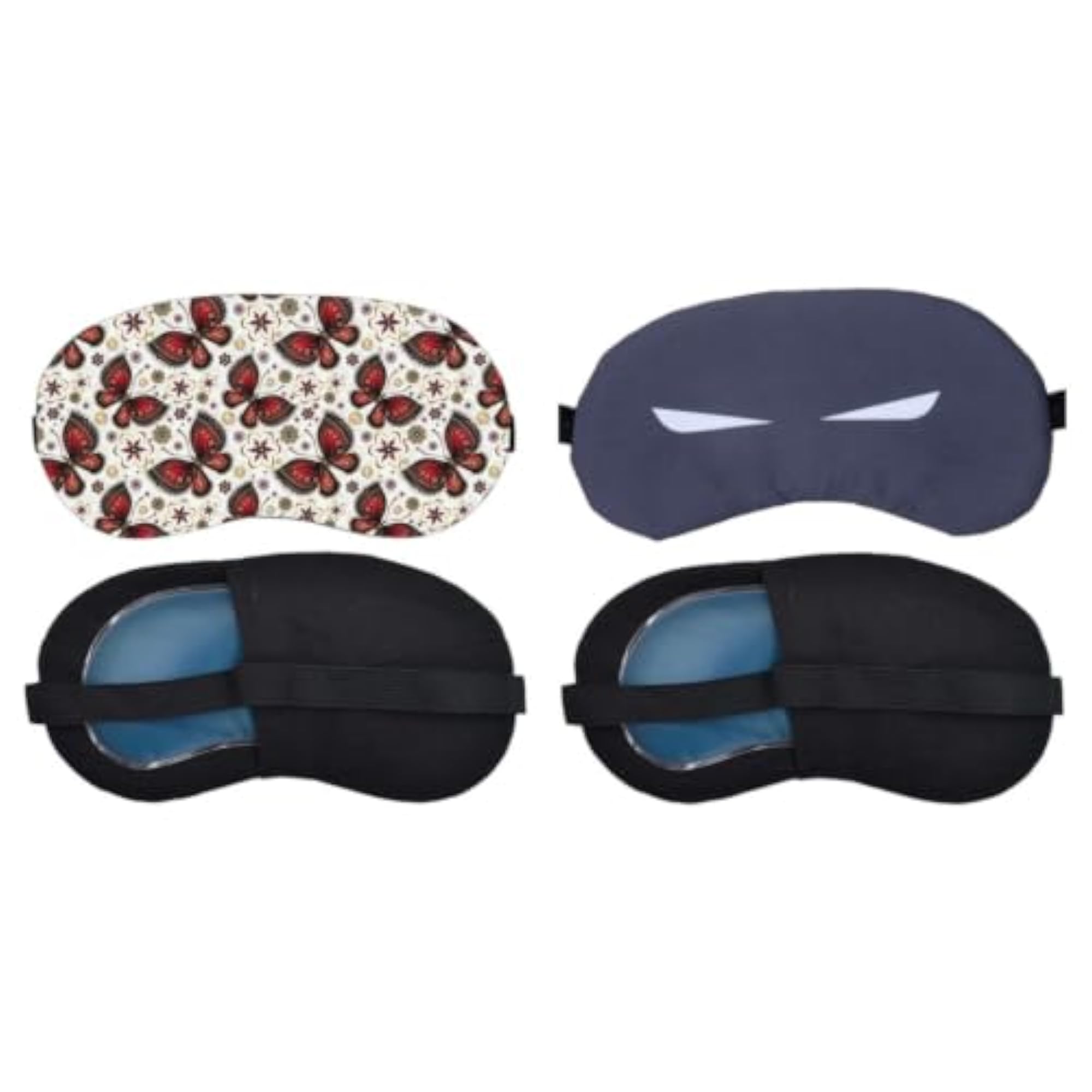 Sleeping Eye Mask Combo Pack of 2, Soft Fabric, Navy Blue White Shape Print