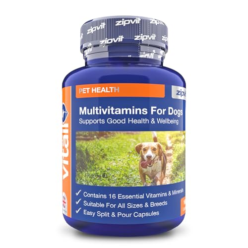 Multivitamin for Dogs 180 Split and Pour Capsules. Pet Multi Vitamin Providing 16 Essential Vitamins and Minerals.