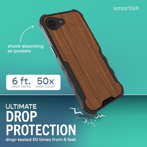 Image of Smartish iPhone 17e /16e MagSafe Case - Gripzilla Protective Magnetic Case for Men [Rugged + Tough] Military Grade Heavy Duty Grip Armor - Drop Tested for iPhone 17e /16e - Walnut Woods