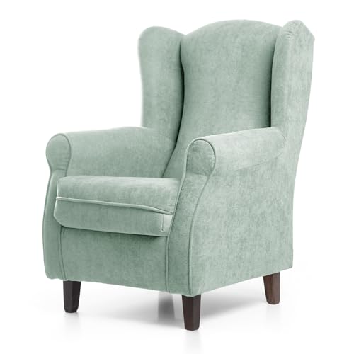 SUEÑOS ZZZ - Sillón Irene, sillón orejero de Lactancia tapizado en Tela Anti Manchas Color Verde Agua, sillón butaca para Dormitorio, salón o habitación de bebé