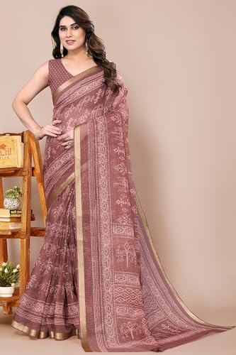 Image of MIRCHI FASHION Lightweight Kota Doria Cotton Saree | Floral Printed Summer Saree for Women | Breathable Ethnic Daily Wear Saree with Blouse Piece