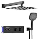 Homelody Duschsystem Unterputz Schwarz mit Thermostat und Handbrause