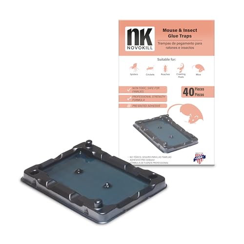 Novokill Sticky Mouse & Insect Glue Traps – 40-Pack Heavy-Duty Glue Plastic Tray Bulk, Scented Sticky Traps, Pet-Safe & Non-Toxic, Easy to Use, Indoor Mouse & Bug Control