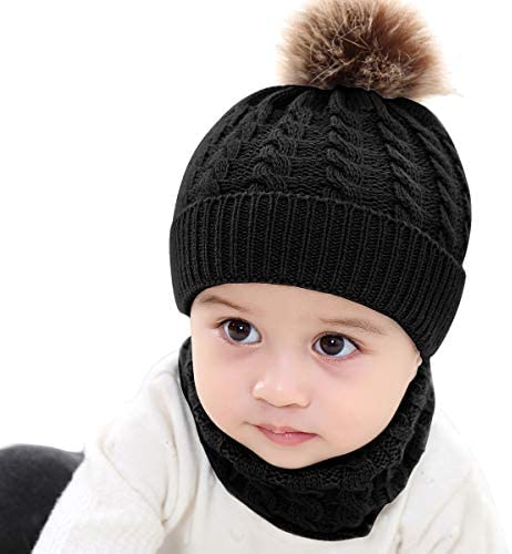 Baby Boys Girls Winter Woolen Cap Hat with Scarf Earflap Hood Skull Beanie Unisex Kids Capset (Age 2-7 Yrs)