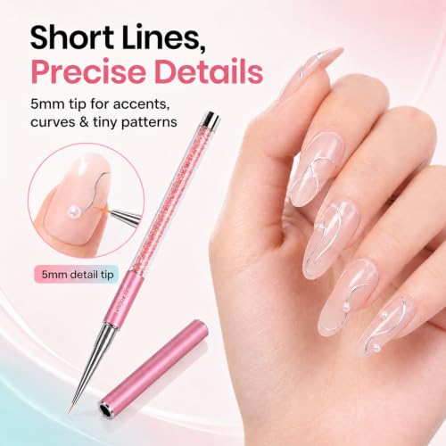 Image of Beetles Gel Polish Nail Art Liner Brushes 5Pcs Painting Art Design Pen Set Diamond Application Rhinestone Handle Dotting Drawing Sizes 5 7 9 11 20mm Nail Design Gift for Women