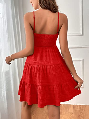 Soly Hux Women'S Sundress Smock Cami Mini Dress Sleeveless Swing A Line Short Dresses Casual Cute Summer Dresses Plain Red Xs thumb #1