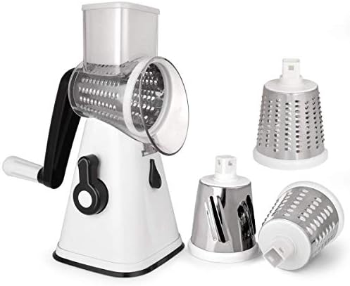 NILICAN Manual Rotary Potato Grater Kitchen Mandoline Vegetable Slicer，with 3 Interchangeable Blades，Easy to use (White)